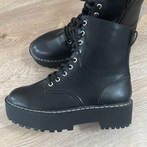 H&M Platform Leather Combat Boots